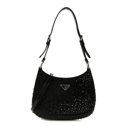 Prada Satin Crystal Cleo Adjustable Strap Shoulder Bag Black 1 of 10