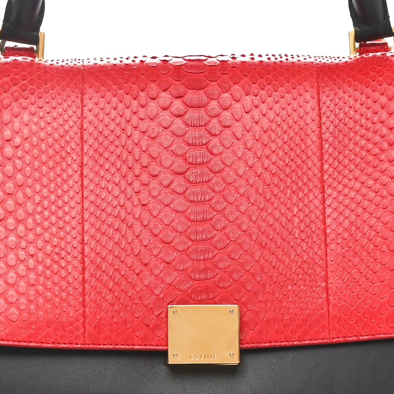 Celine Snakeskin Calfskin Medium Trapeze Red Black 7 of 10