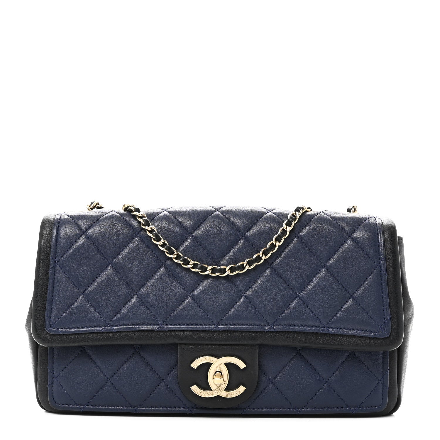 Chanel Lambskin Quilted Medium Graphic Flap Navy Black 1 of 10