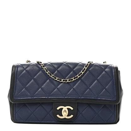 Chanel Lambskin Quilted Medium Graphic Flap Navy Black 1 of 10