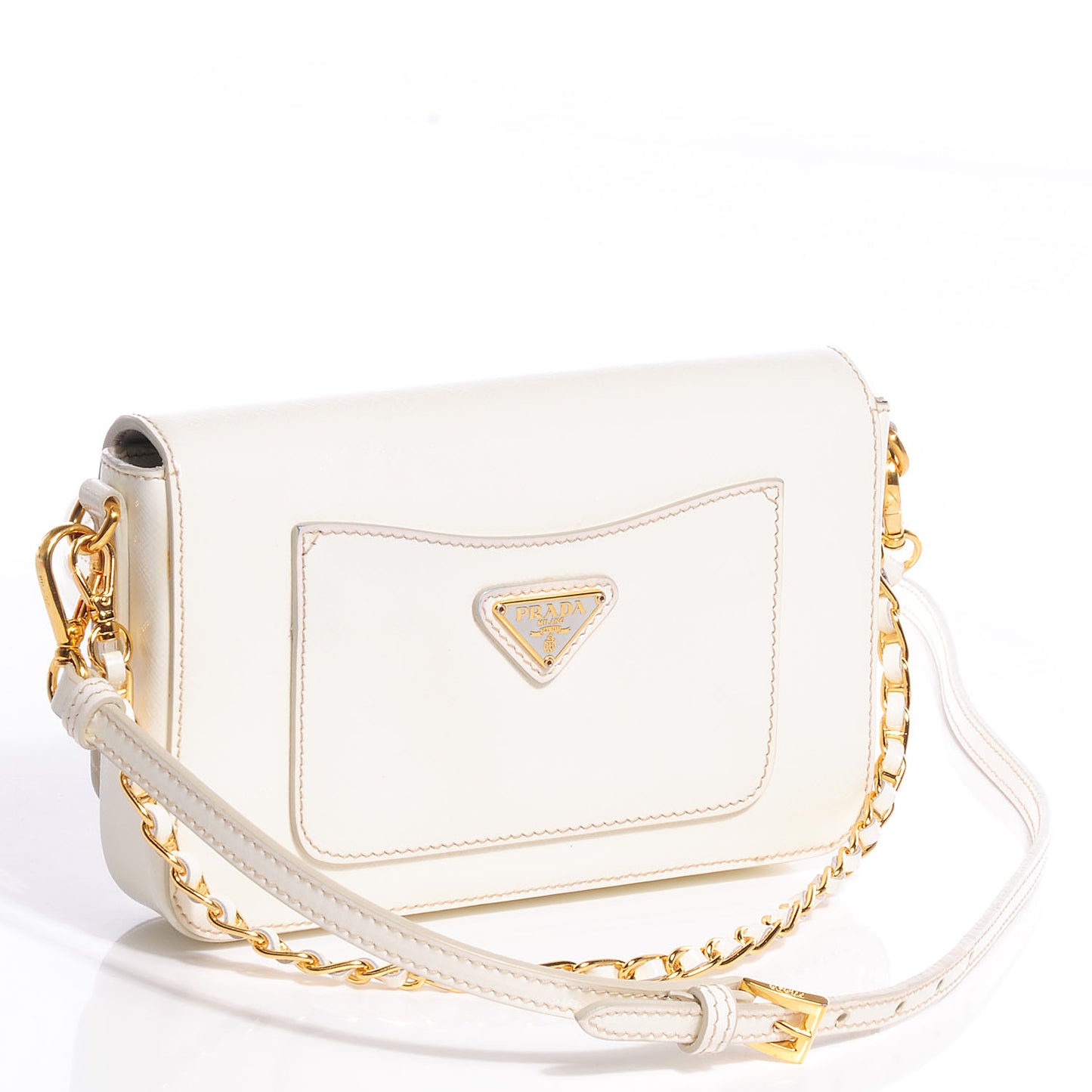 Saffiano Vernice Crossbody Flap Bag Bianco