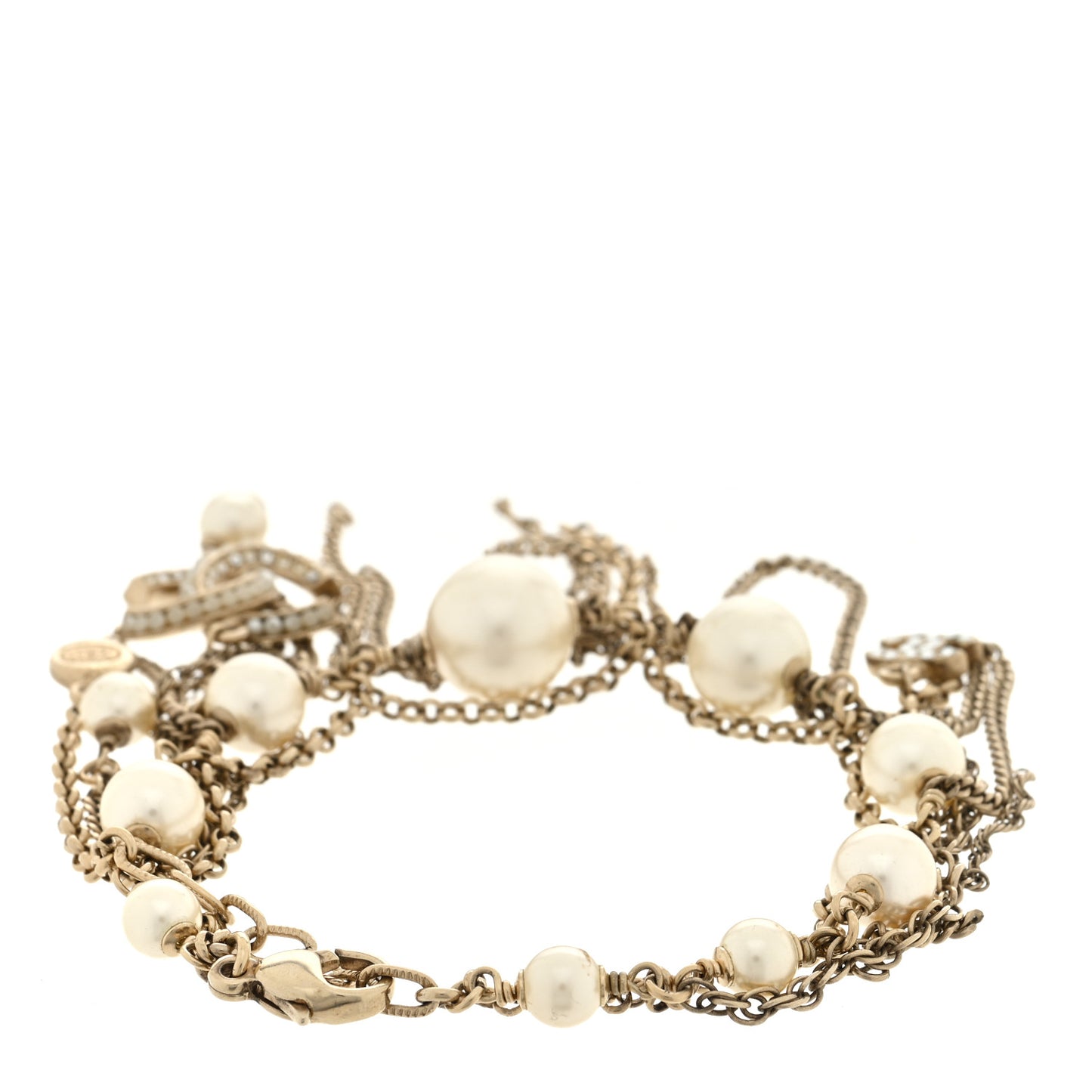 Pearl Crystal CC Dangle Bracelet Gold
