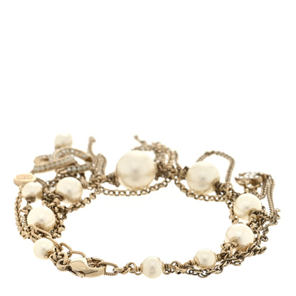 Chanel Pearl Crystal CC Dangle Bracelet Gold 2 of 3