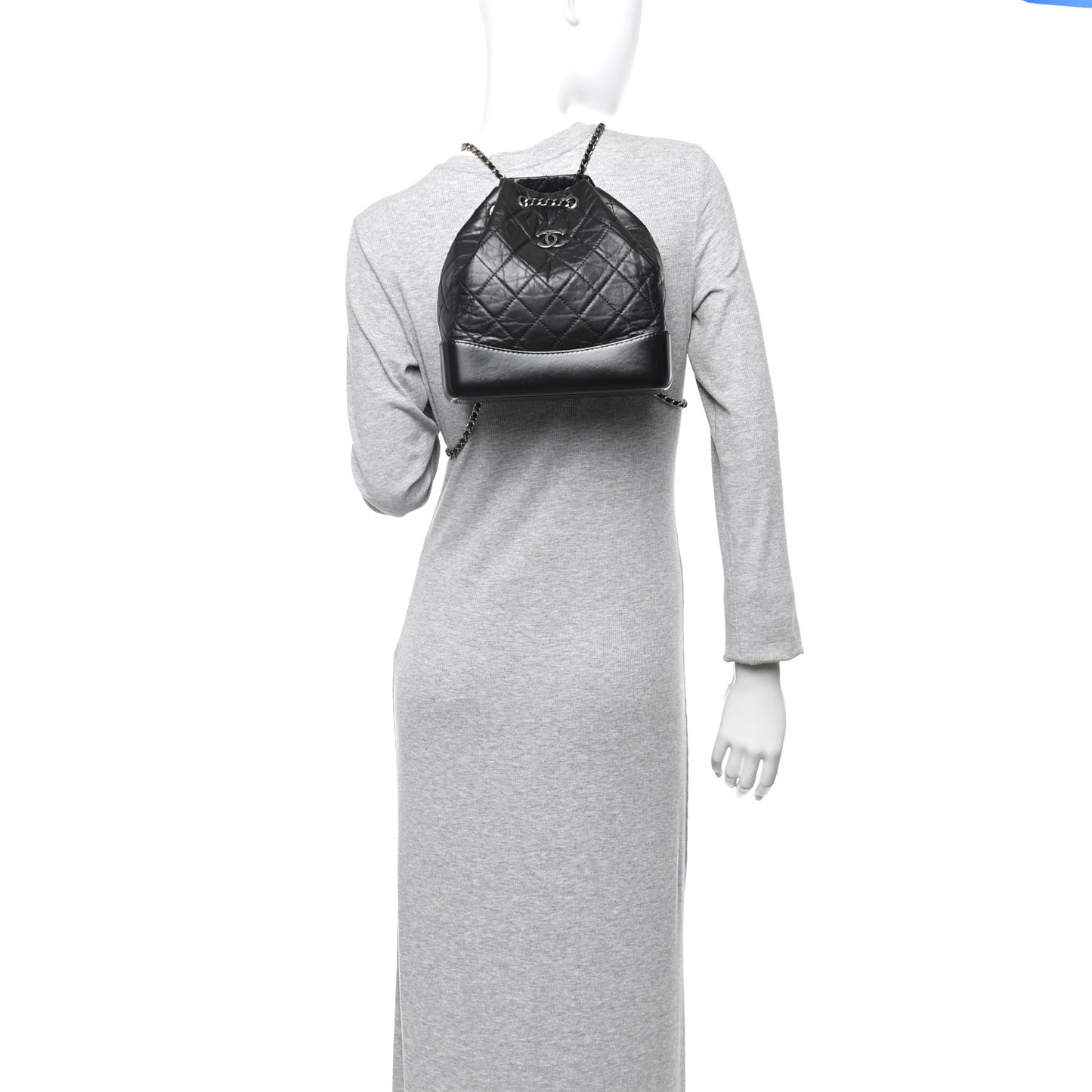 Aged Calfskin Quilted Small Gabrielle Backpack Black