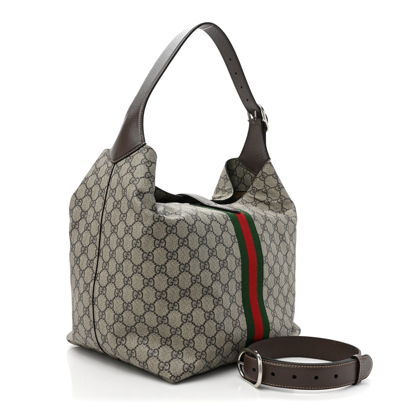 Tender GG Supreme Monogram Textured Dollar Calfskin Web Medium Jackie 1961 Crossbody Bag Beige Ebony New Acero