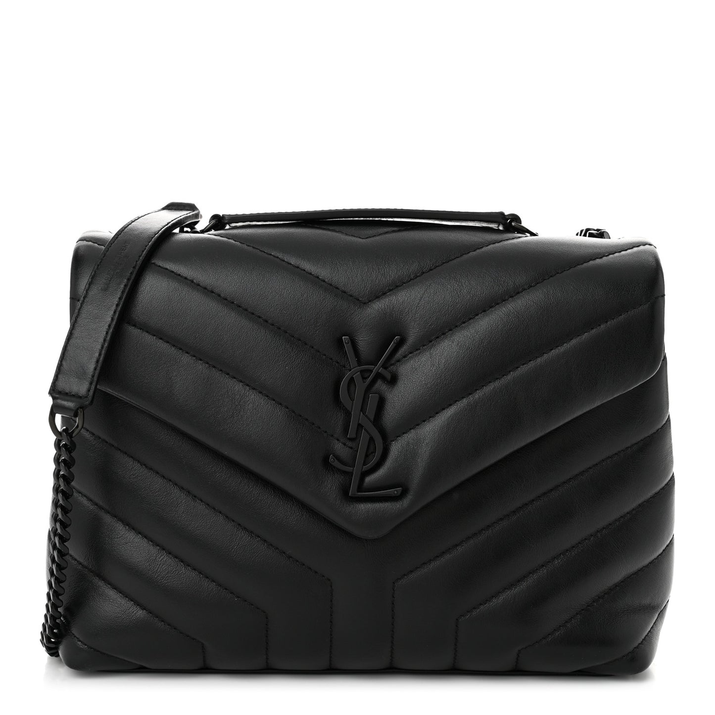 Calfskin Y Quilted Monogram Monochrome Small Loulou Chain Satchel Black
