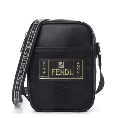 Fendi Nylon Vitello Century Pequin Logo Plate Small Crossbody Messenger Black 2 of 8