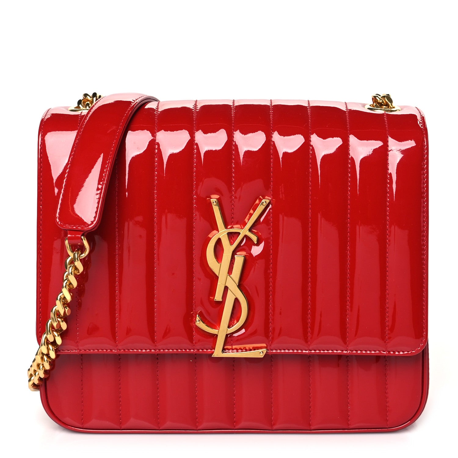 Saint Laurent Patent Matelasse Monogram Large Vicky Chain Bag Rouge Eros 1 of 8