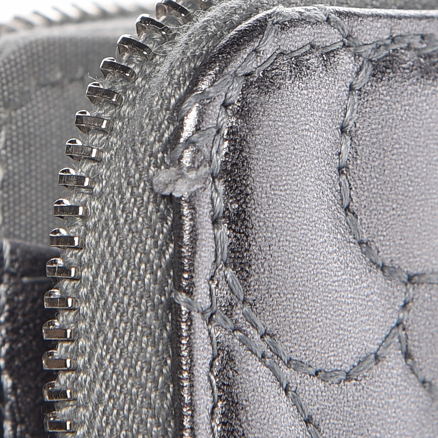 Metallic Lambskin Camellia Embossed Zip Coin Purse Grey