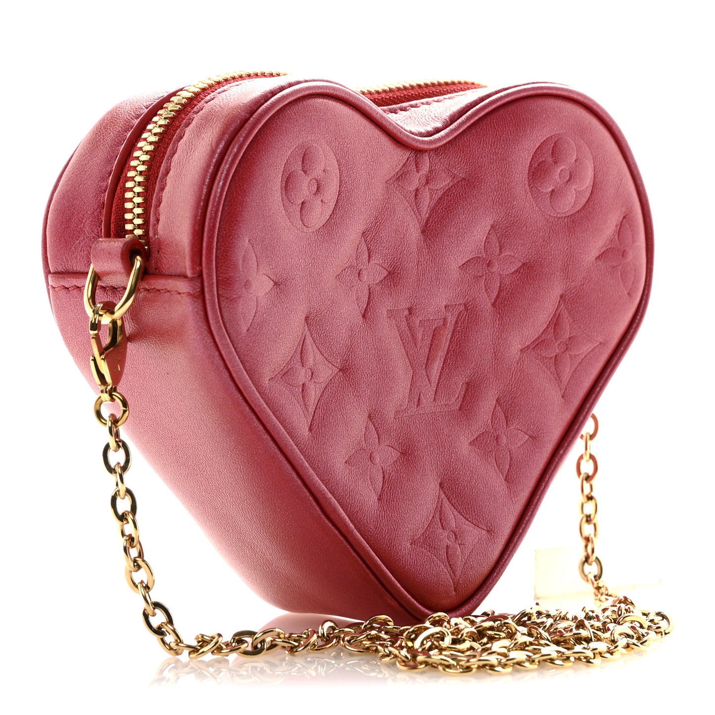 Lambskin Embossed Monogram Fall In Love Sac Coeur Heart Chain Bag Lipstick Red