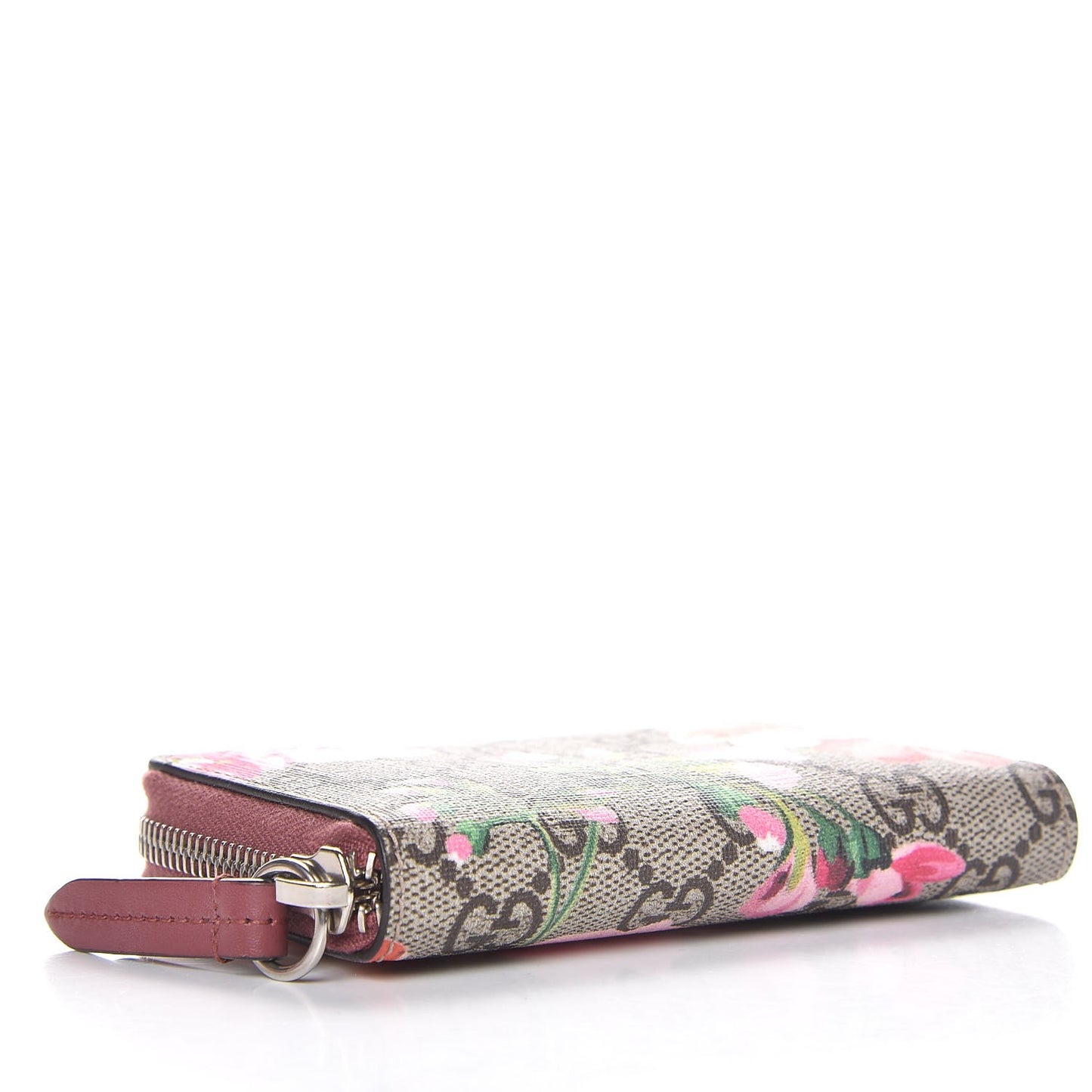 GG Supreme Monogram Blooms Zip Around Card Case Wallet Beige Multicolor Dry Rose
