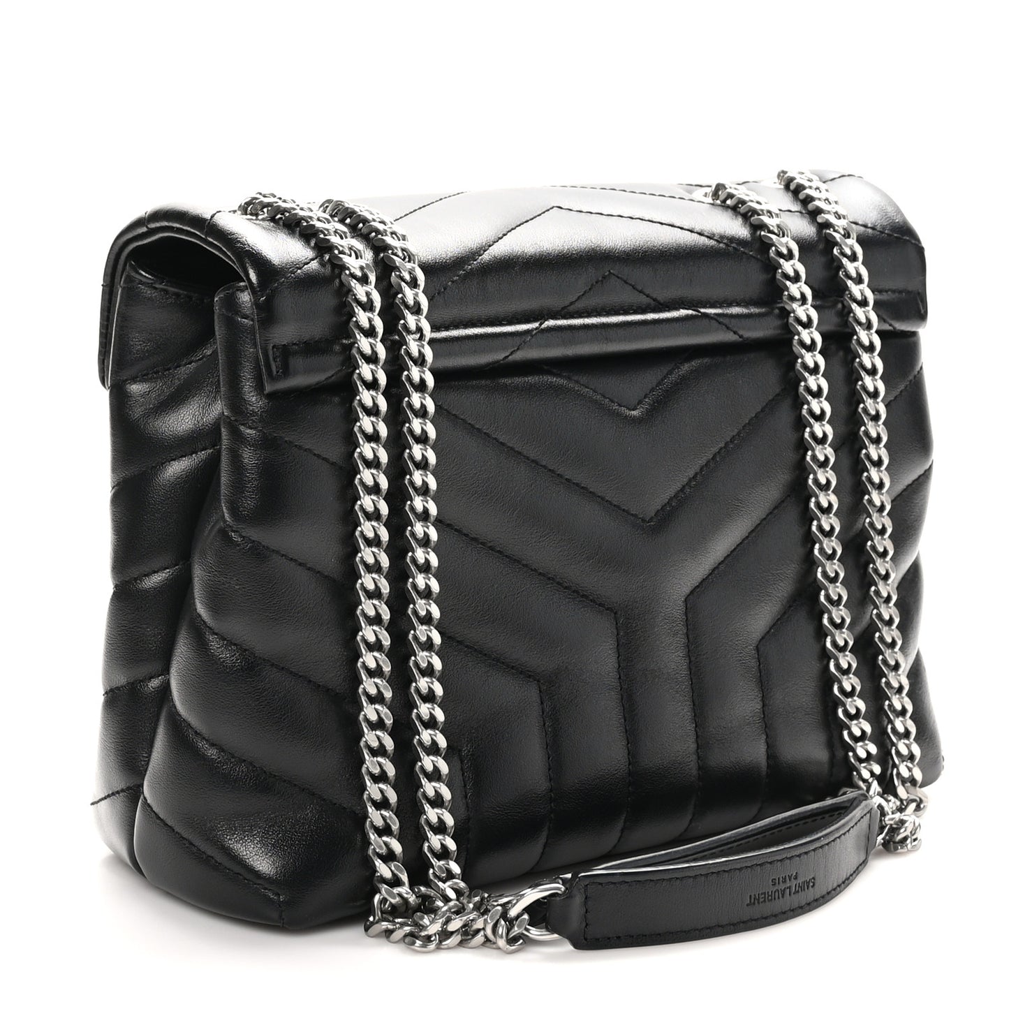 Calfskin Y Quilted Monogram Small Loulou Chain Satchel Black
