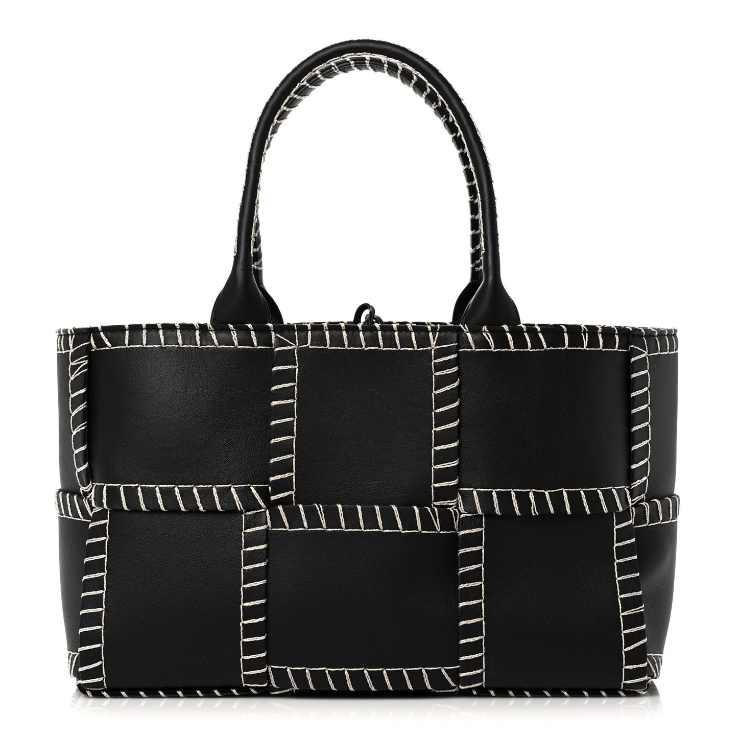 Nappa Maxi Intrecciato Overlock Stitched Small Arco Tote Black Silver
