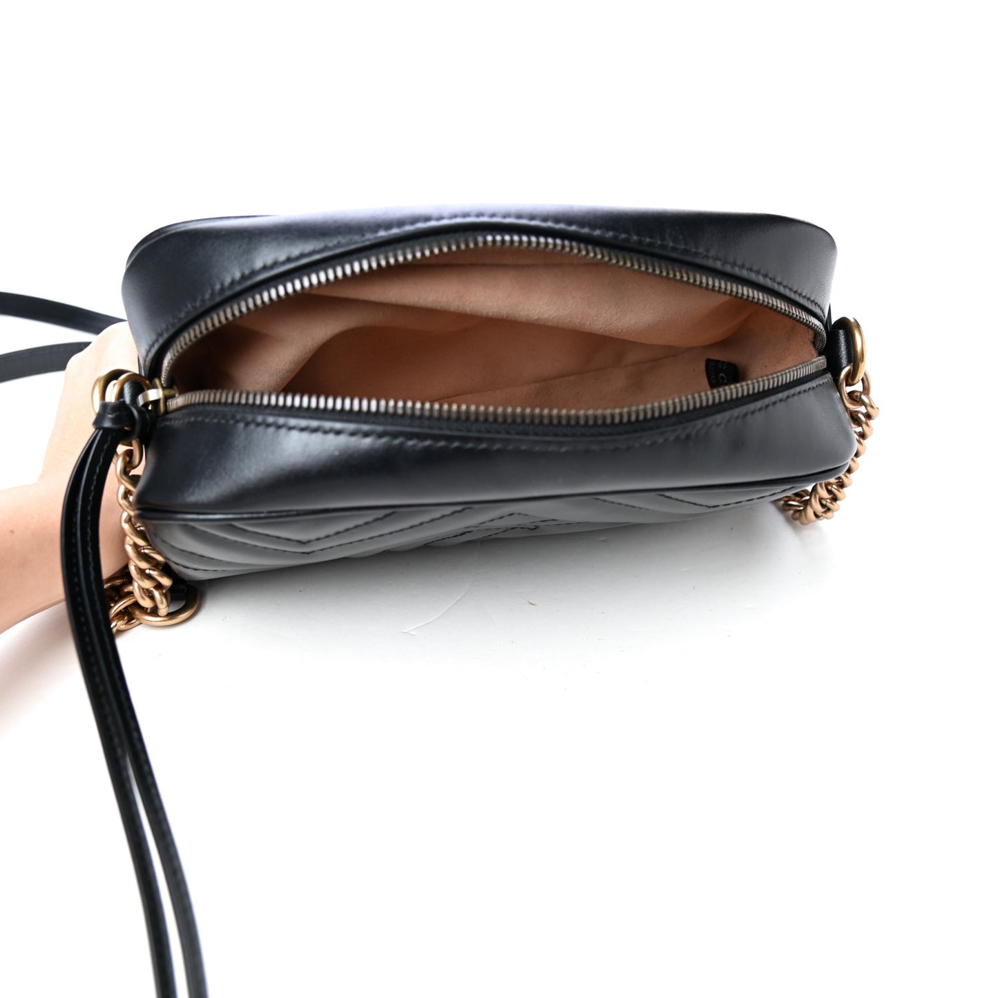 Calfskin Matelasse Small GG Marmont Chain Shoulder Bag Black