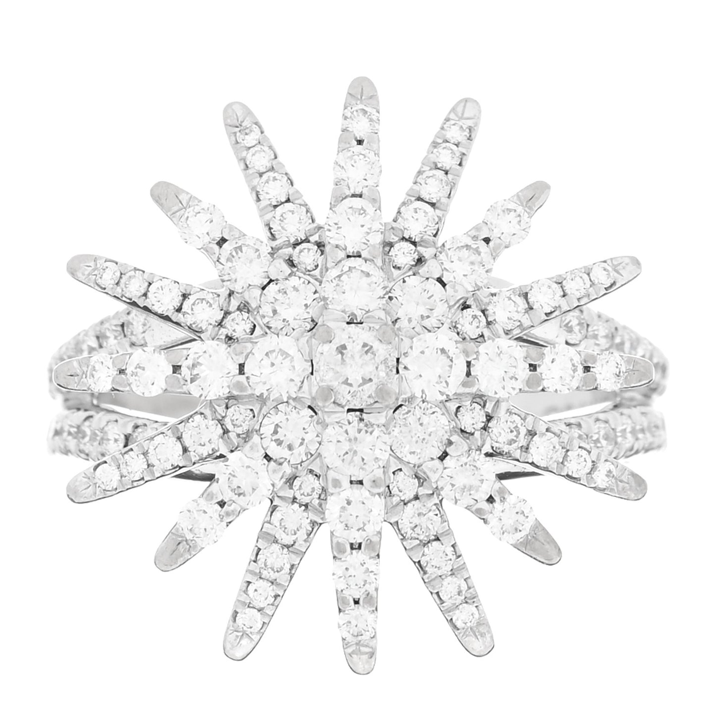 18K White Gold Diamond 20mm Starburst Ring 52 6