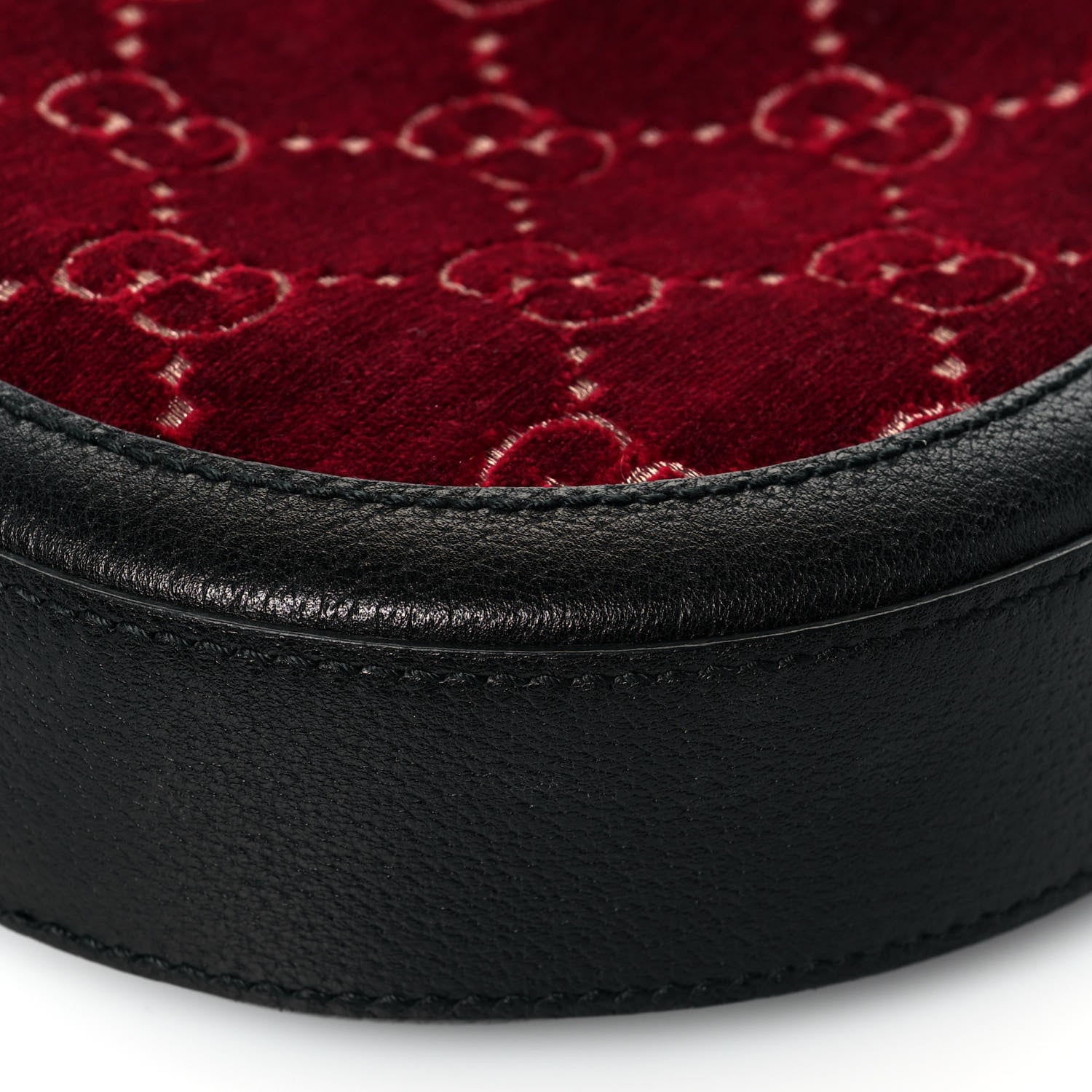 Gucci Velvet GG Monogram Textured Calfskin Round Shoulder Bag Red Cipria Black 12 of 13