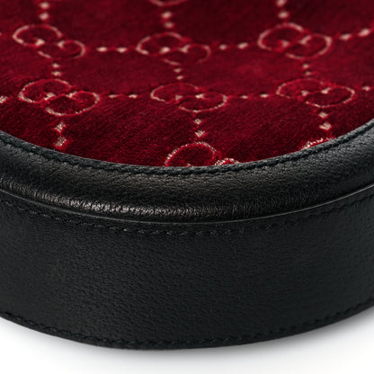 Gucci Velvet GG Monogram Textured Calfskin Round Shoulder Bag Red Cipria Black 12 of 13