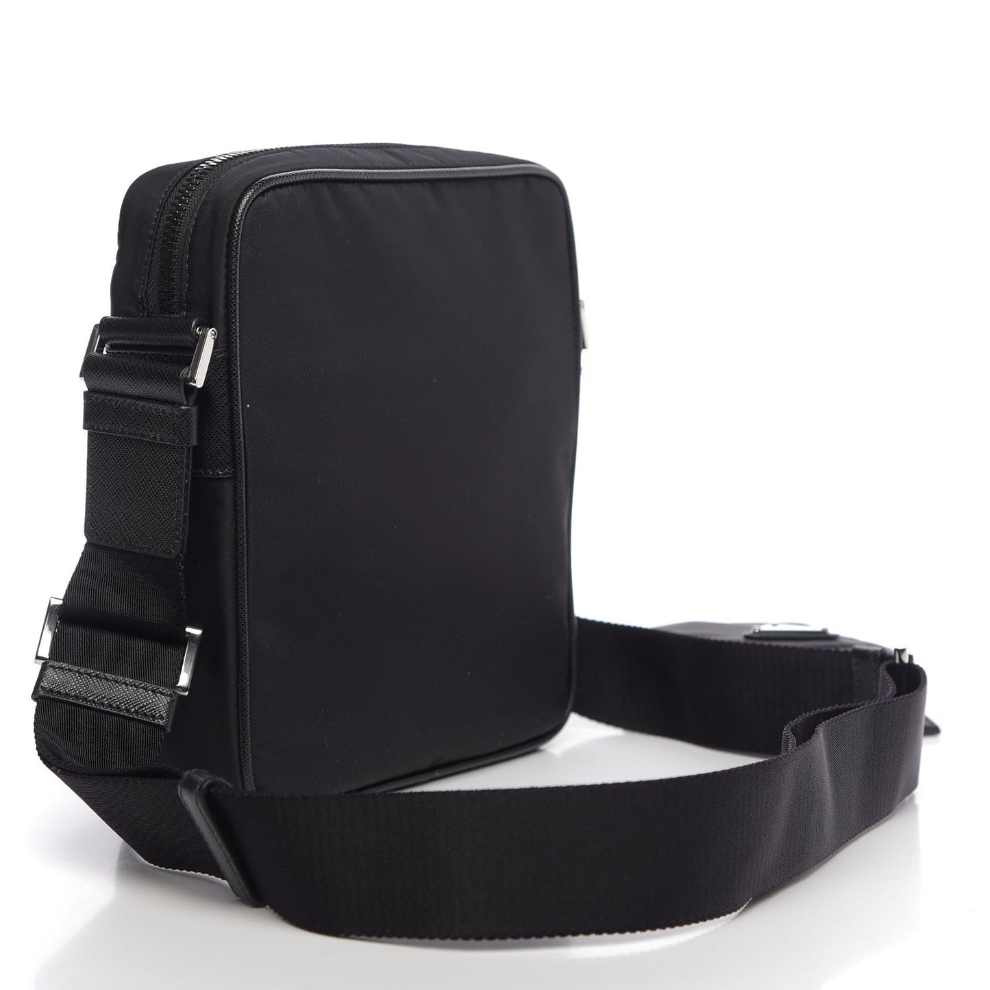 Tessuto Nylon Saffiano Pocket Messenger Shoulder Bag Black