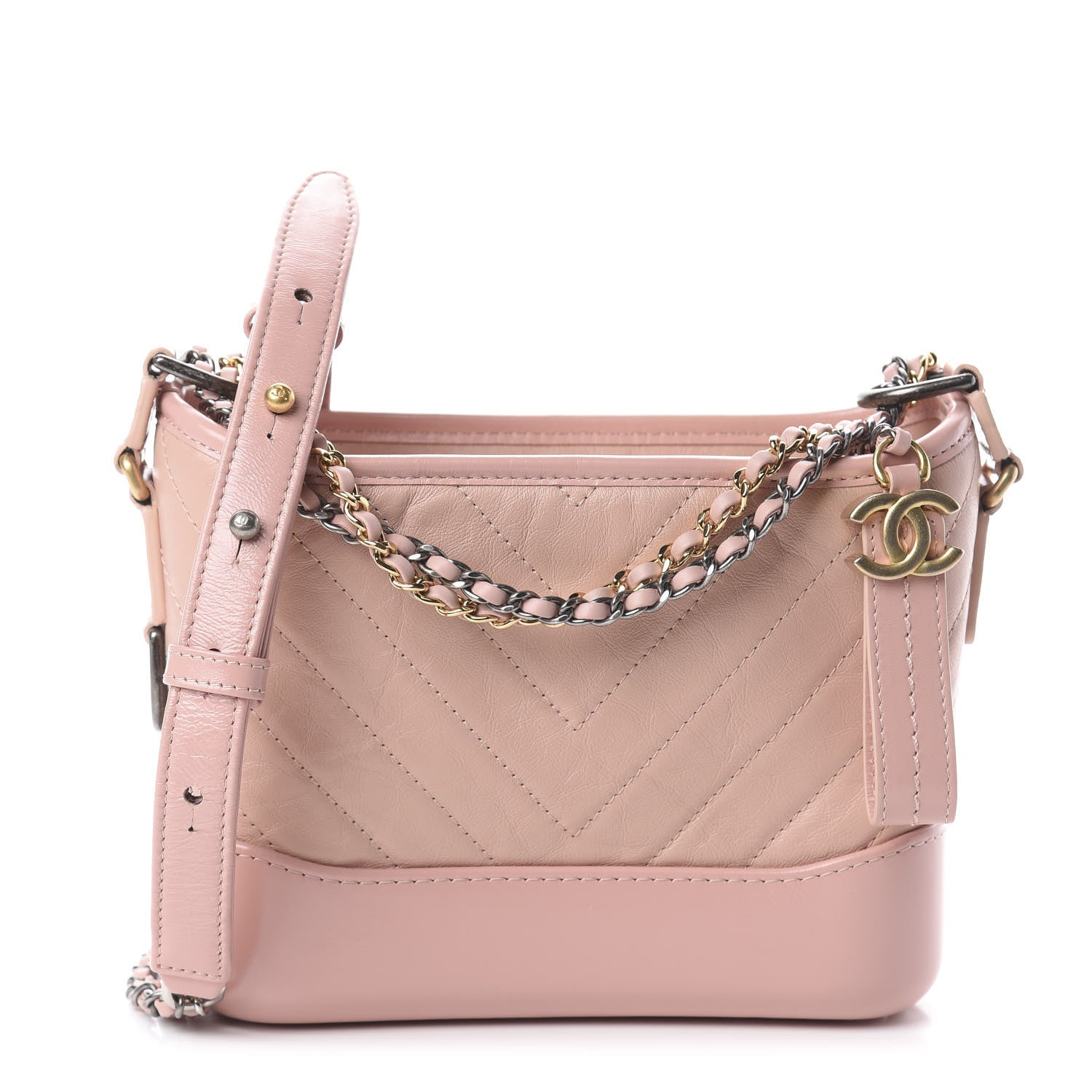 Chanel Aged Calfskin Chevron Quilted Small Gabrielle Hobo Pink 1 of 7