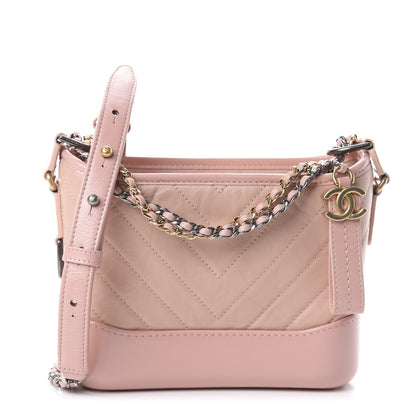 Chanel Aged Calfskin Chevron Quilted Small Gabrielle Hobo Pink 1 of 7
