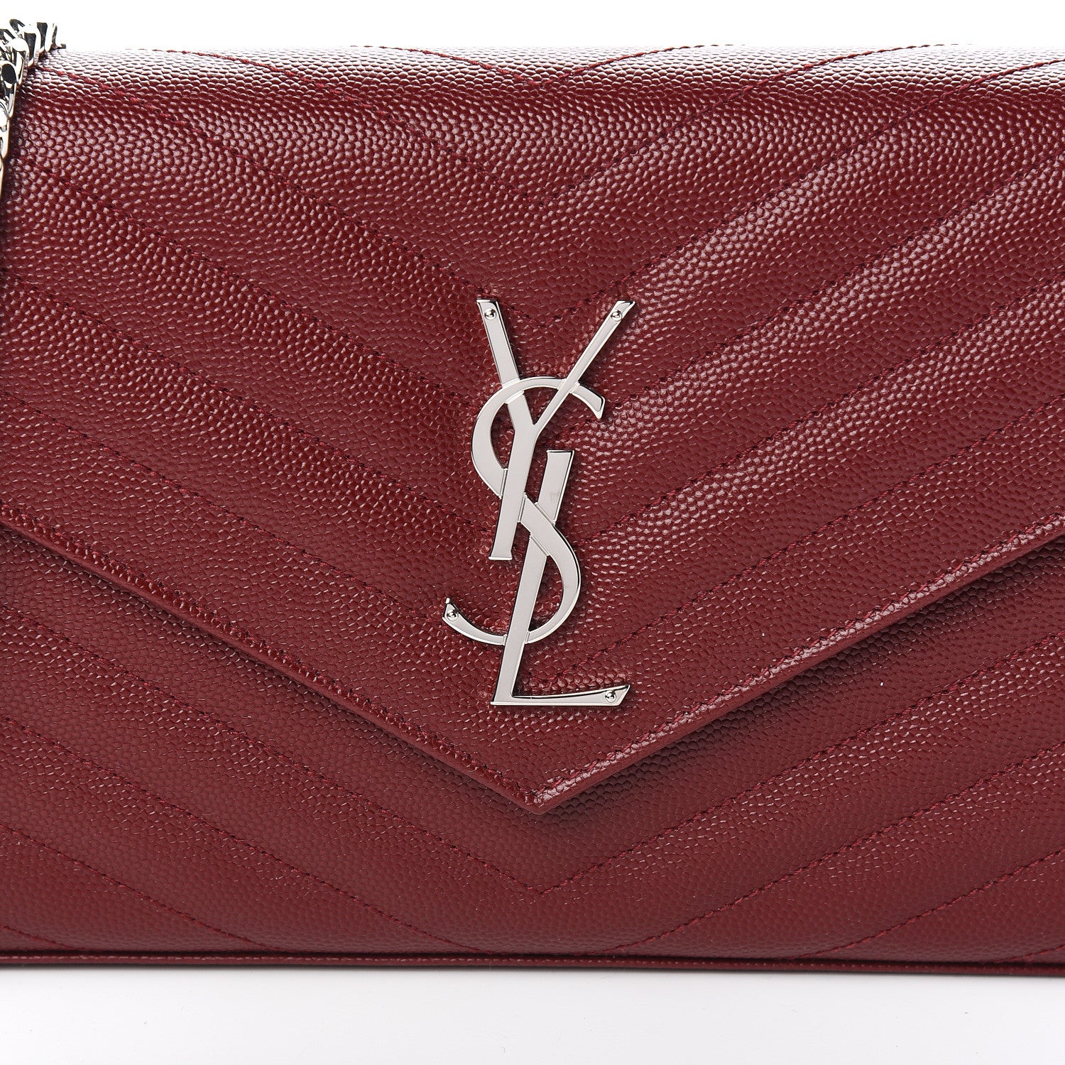 Saint Laurent Grain De Poudre Matelasse Chevron Monogram Chain Wallet Palissandre 9 of 9