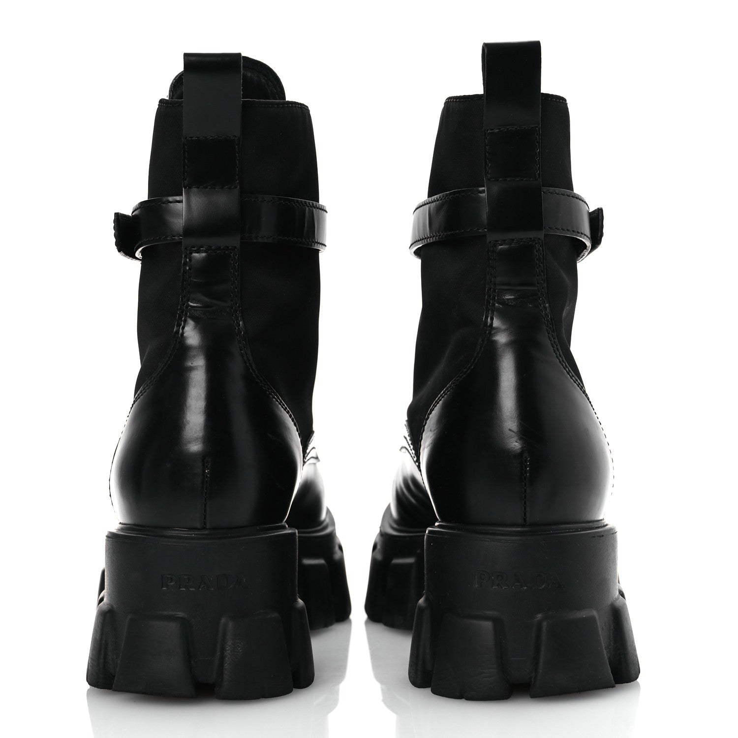 Prada Spazzolato Rois Nylon Metal Triangle Logo Monolith Pouch Pocket 55mm Boots 39.5 Black 6 of 15