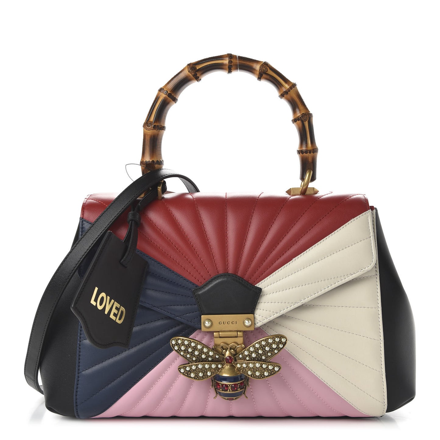 Calfskin Bamboo Trapuntata Queen Margaret Top Handle Bag Blue Agata Hibiscus Red Mystic White Sugar Pink