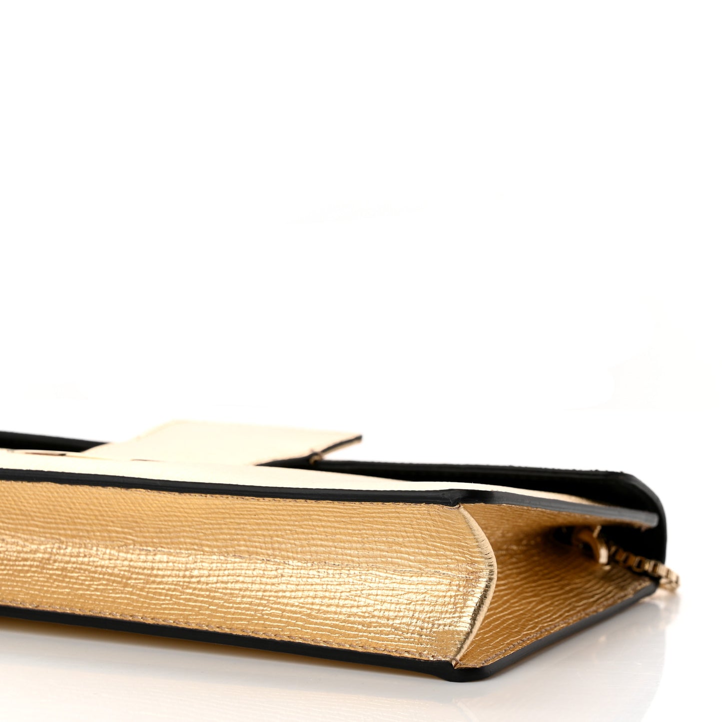 Metallic Hammered Calfskin Thalia Clutch With Chain Gold
