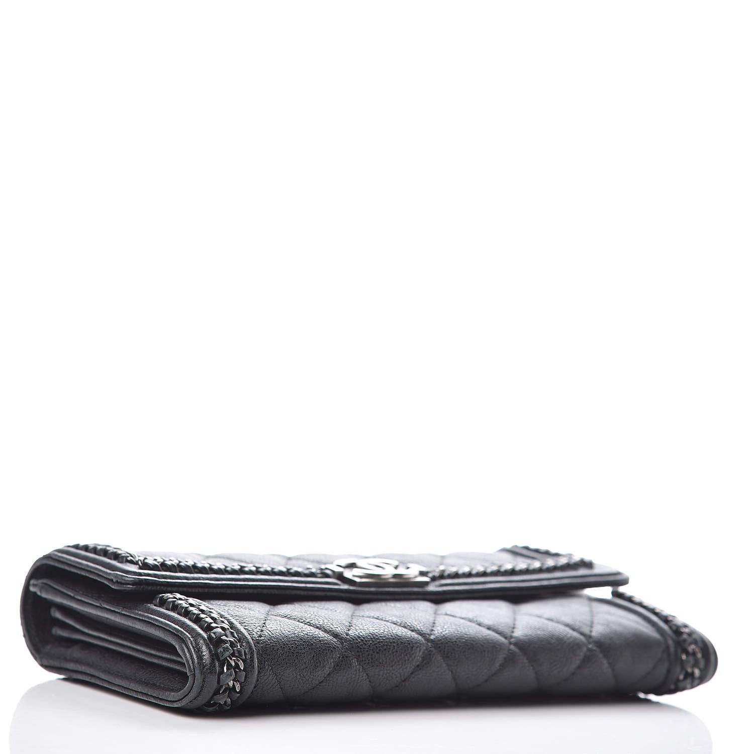 Chanel Calfskin Quilted Boy Chain Around Flap Wallet Black 4 of 11