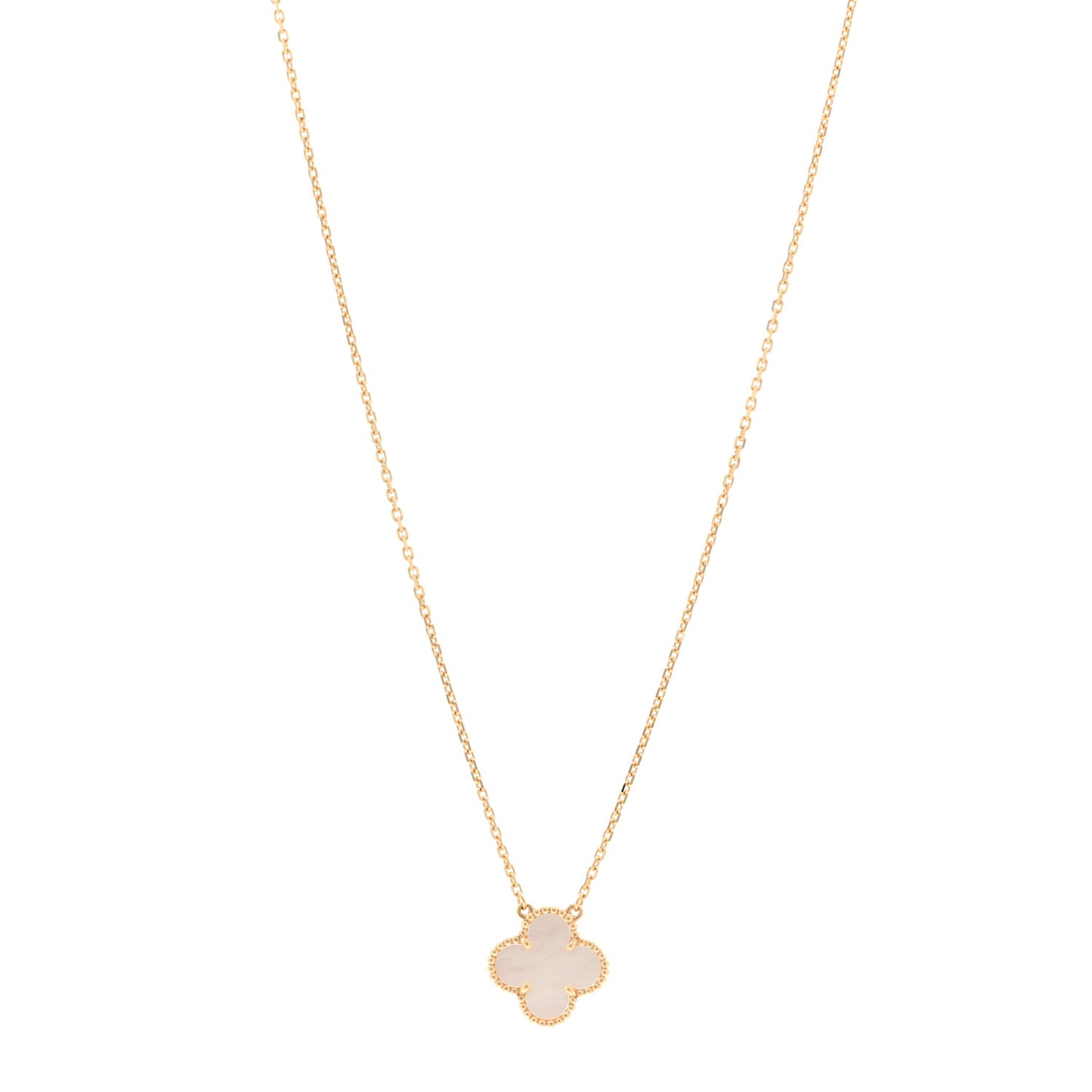 18K Yellow Gold Mother of Pearl Vintage Alhambra Pendant Necklace