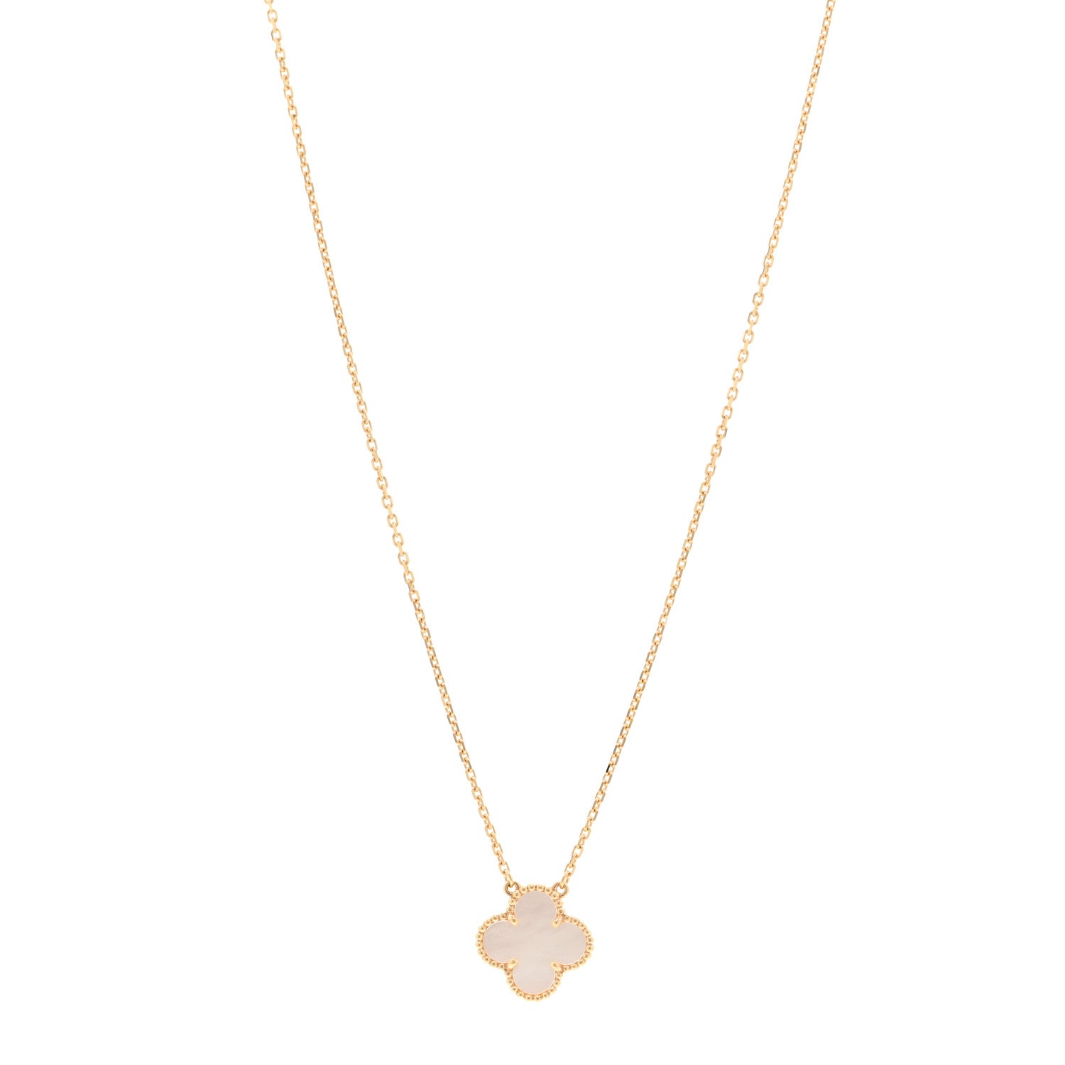 Van Cleef & Arpels 18K Yellow Gold Mother of Pearl Vintage Alhambra Pendant Necklace 1 of 5