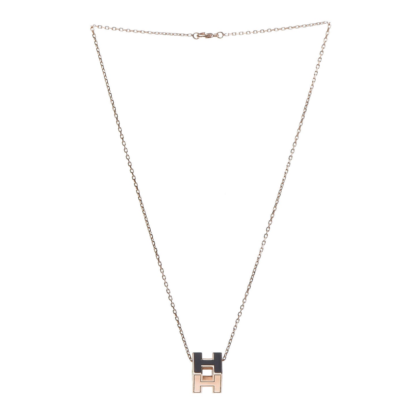 Rose Gold Lacquered Cage d'H Pendant Necklace Black