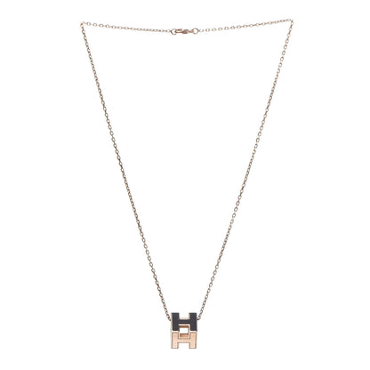 Hermes Rose Gold Lacquered Cage d'H Pendant Necklace Black 2 of 6