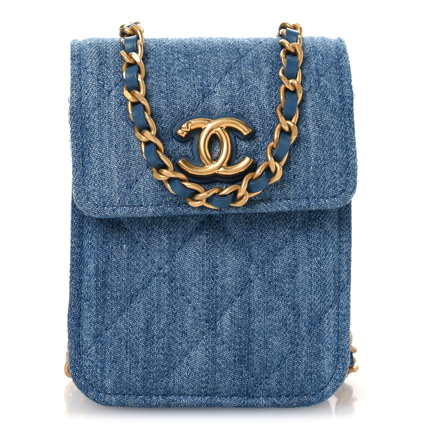 Denim Quilted Flap Mini Crossbody Blue