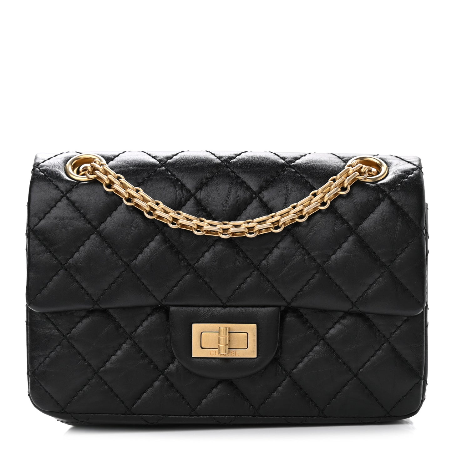 Aged Calfskin Quilted 2.55 Reissue Mini Flap Black