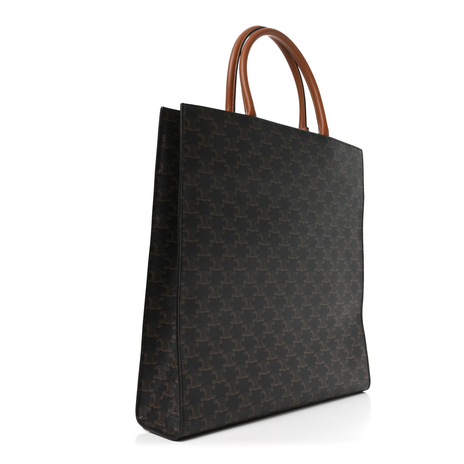 Celine Triomphe Canvas Calfskin Large Vertical Cabas Tan 3 of 9