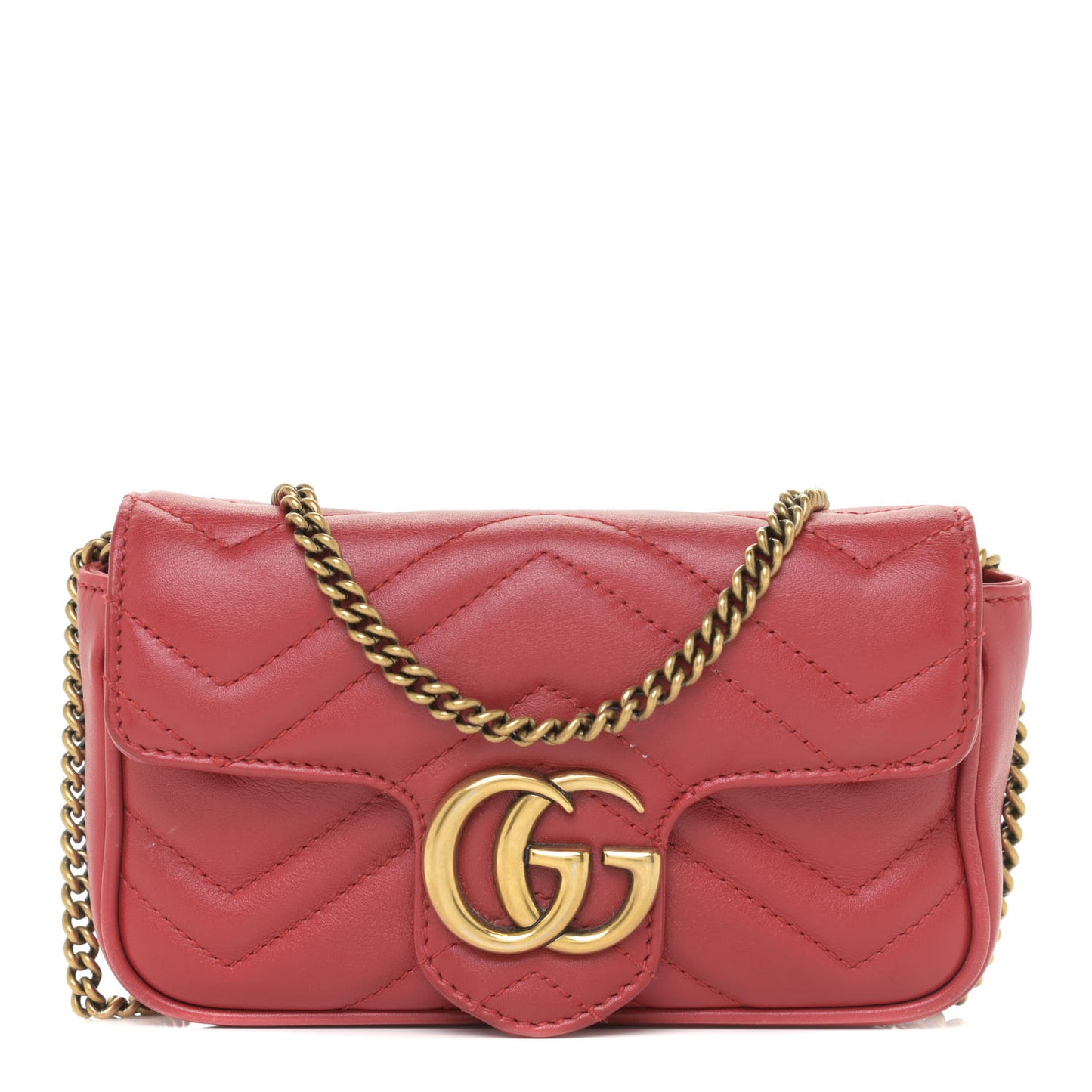 Calfskin Matelasse Super Mini GG Marmont Shoulder Bag Hibiscus Red