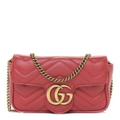 Gucci Calfskin Matelasse Super Mini GG Marmont Shoulder Bag Hibiscus Red 1 of 11