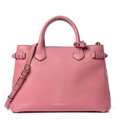 Burberry Grainy Calfskin House Check Medium Banner Tote Mauve Pink 1 of 9