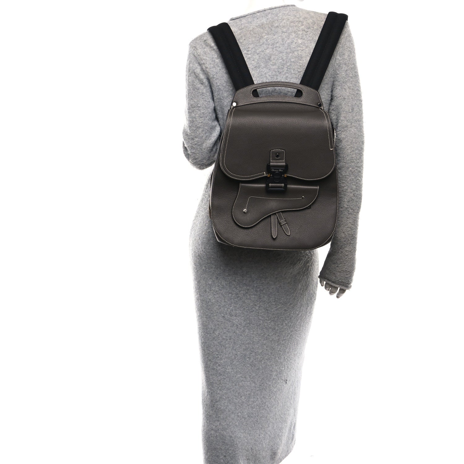 Christian Dior Grained Calfskin Maxi Gallop Sling Bag Grey 2 of 10