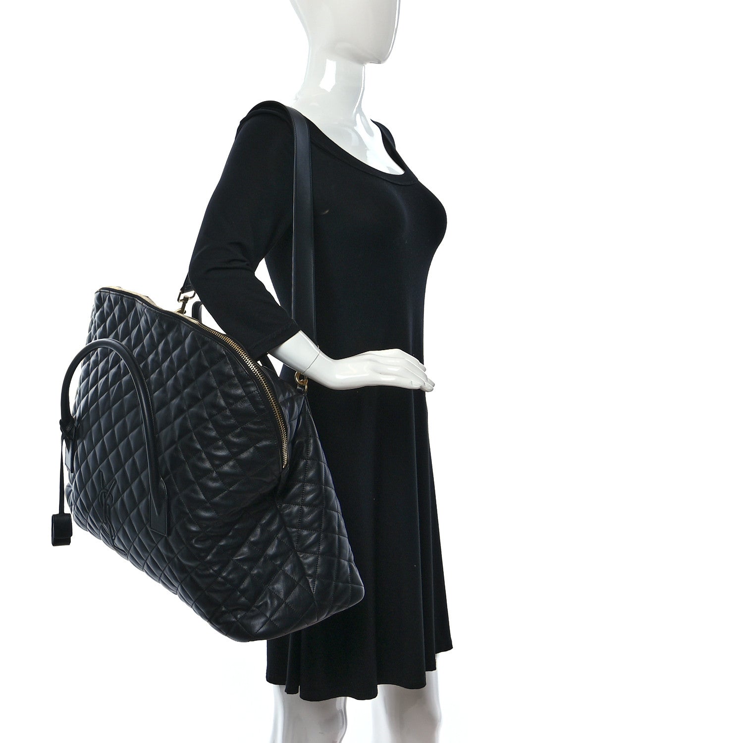 Saint Laurent Calfskin Quilted ES Giant Travel Bag Black 2 of 9