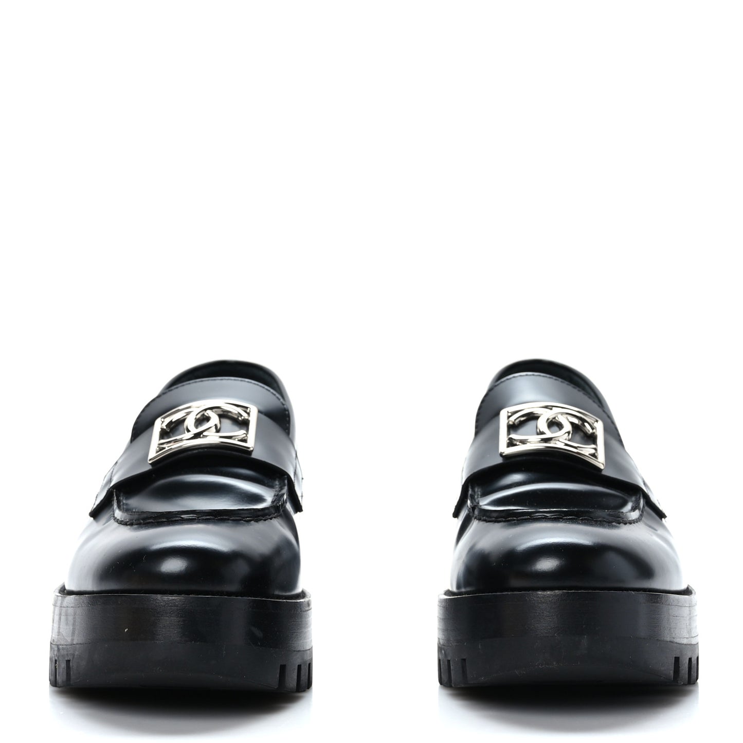 Calfskin Metal CC Loafers 40 Black