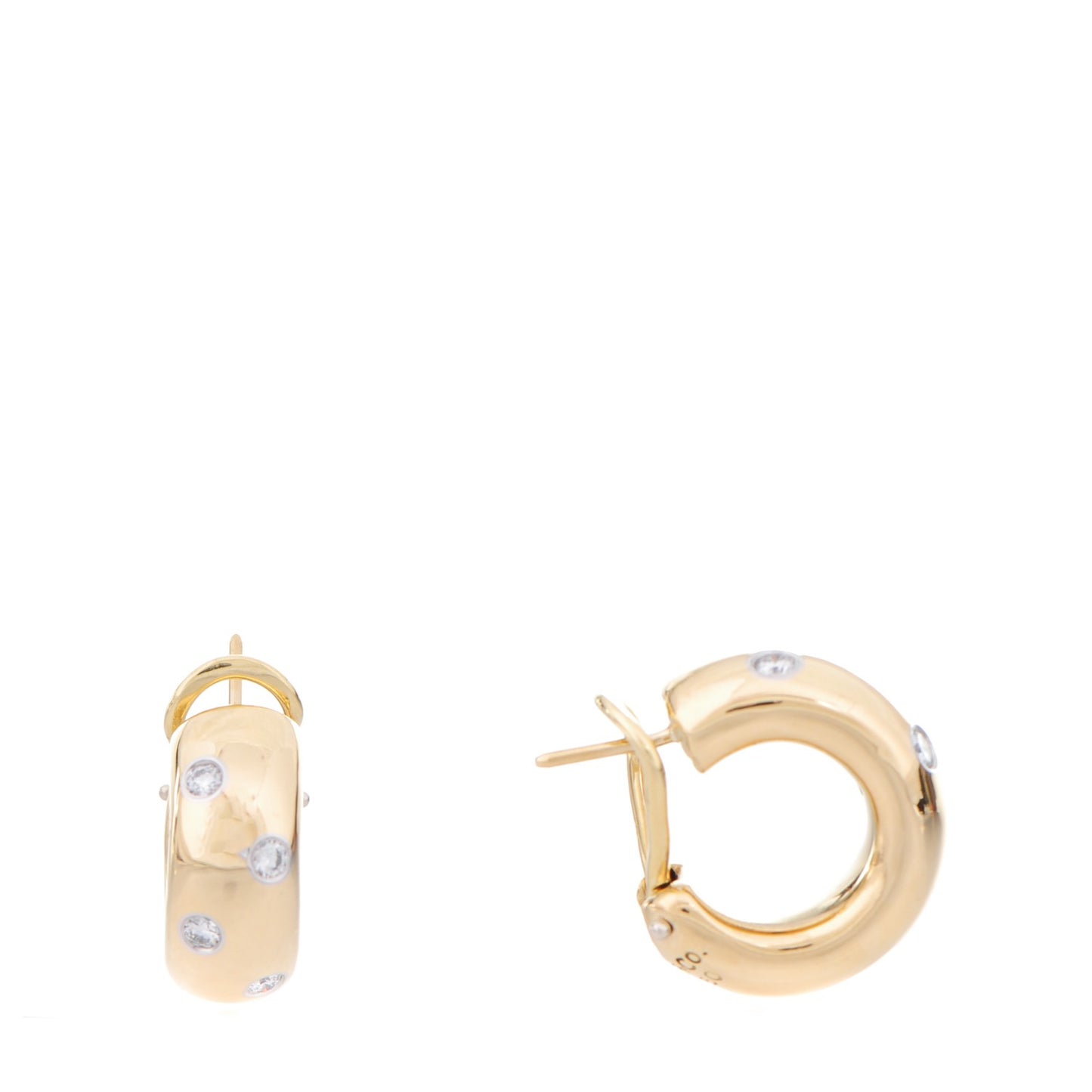 18K Yellow Gold Platinum Diamond Etoile Hoop Earrings