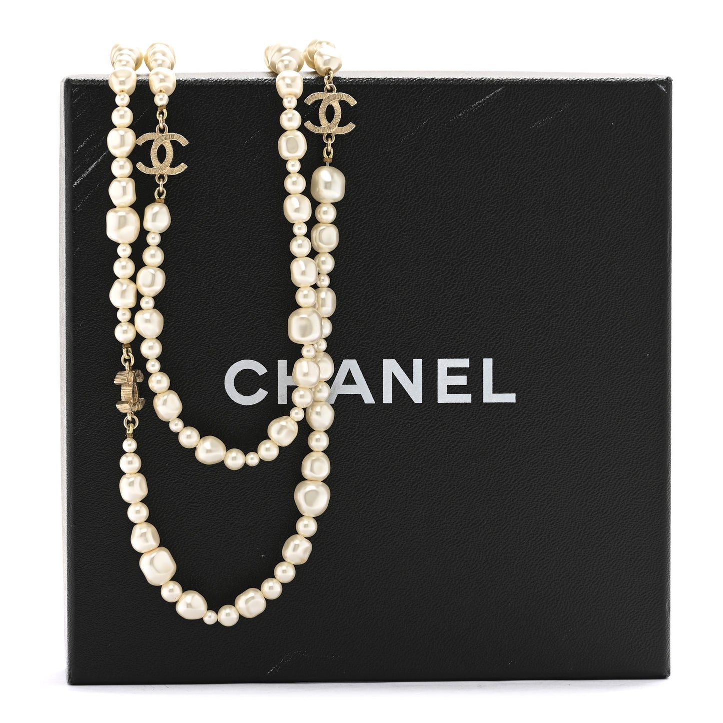 Pearl CC Long Necklace Light Gold