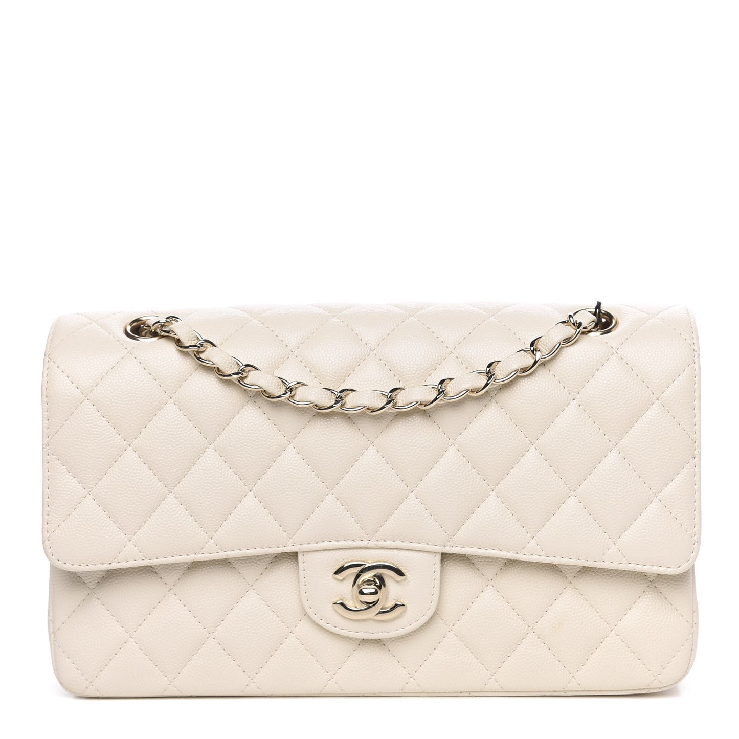 Caviar Quilted Medium Double Flap White