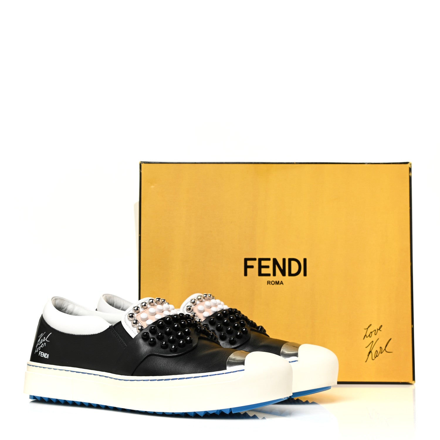 Fendi Calfskin Studded Karlito Slip On Sneaker 40 Black 15 of 15