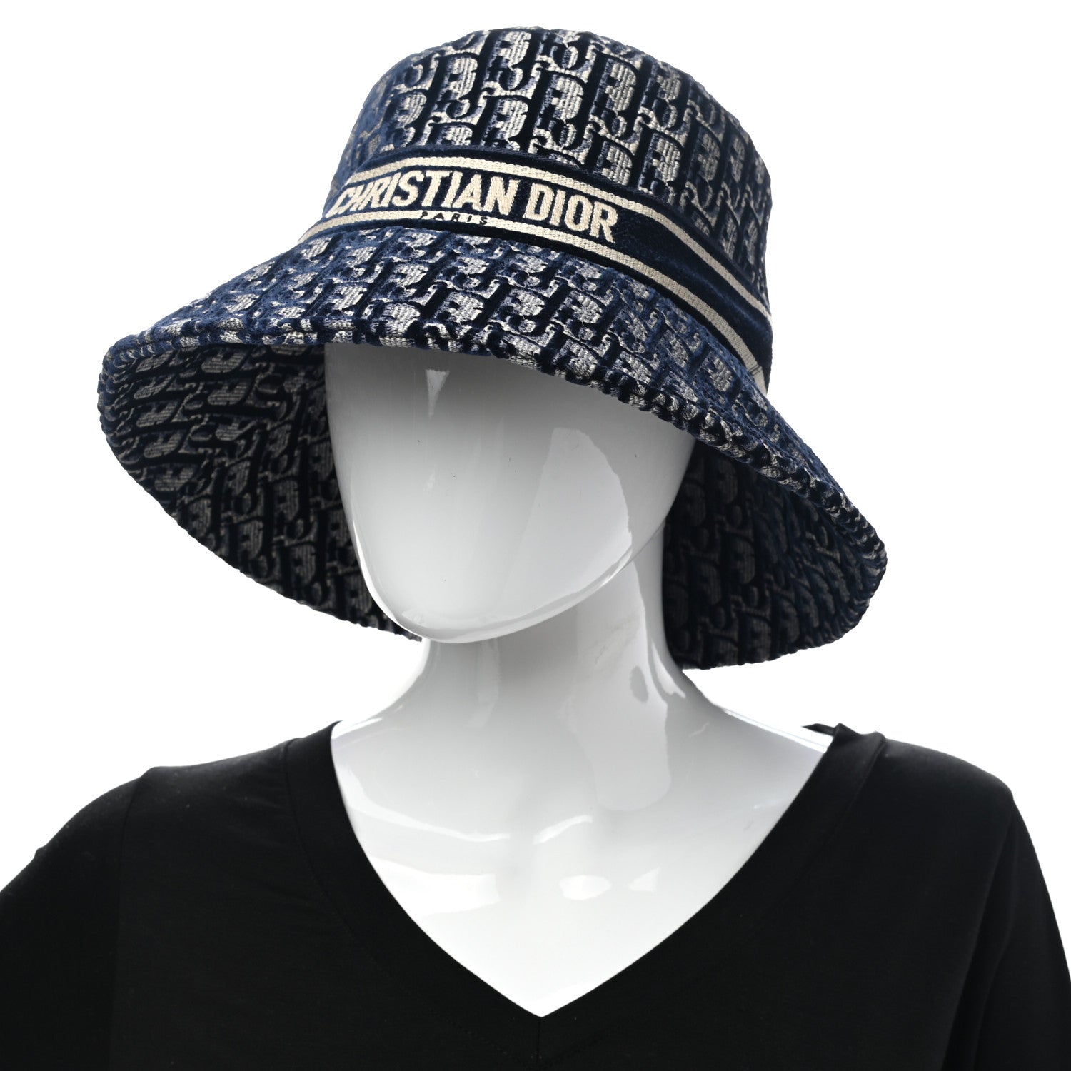 Christian Dior Velvet Oblique Large Brim Bucket Hat 58 Bleu Marine 2 of 9