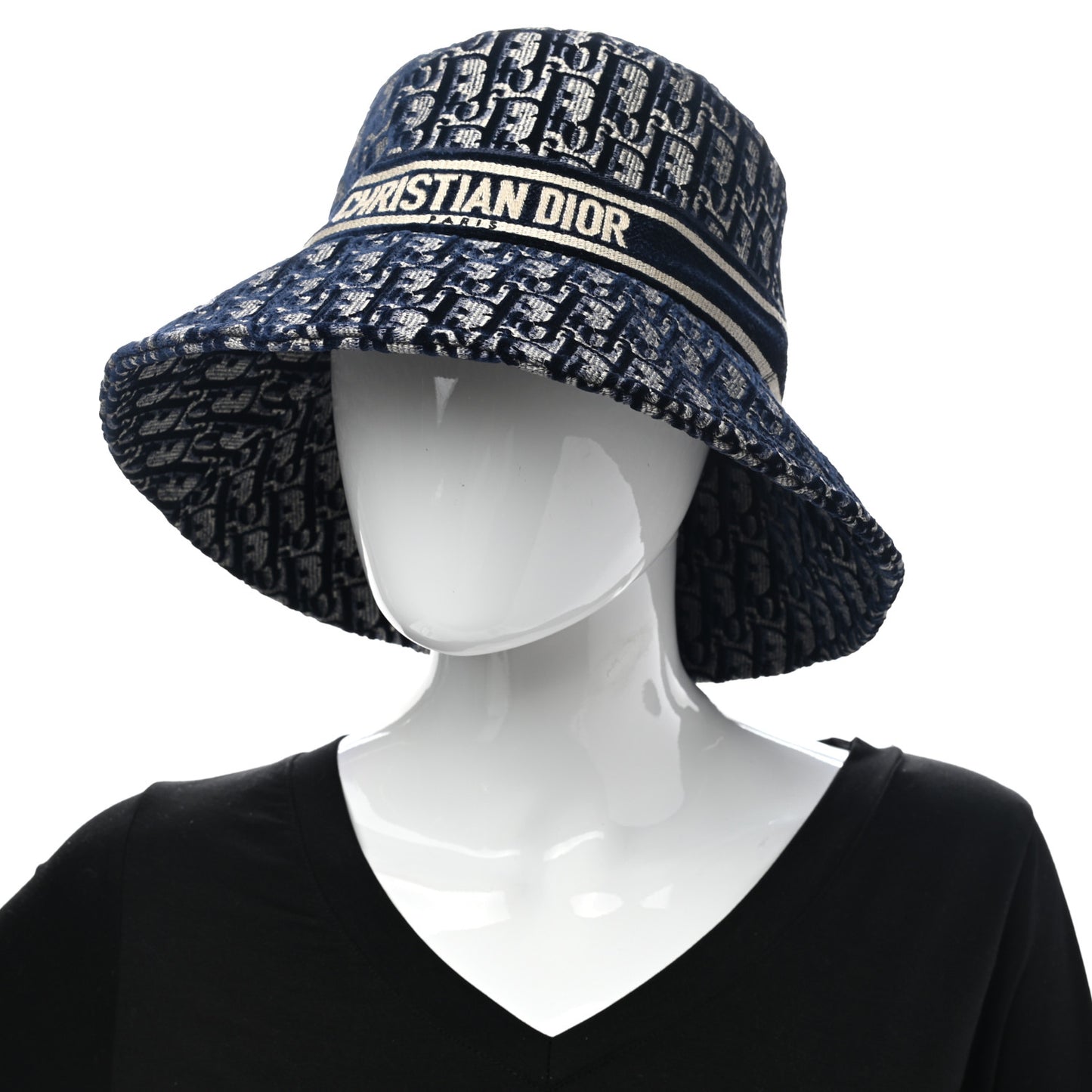 Velvet Oblique Large Brim Bucket Hat 58 Bleu Marine