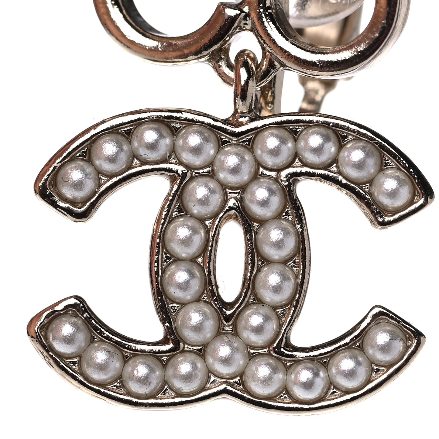 Metal Pearl CC Coco Climber Clip On Earrings Gold
