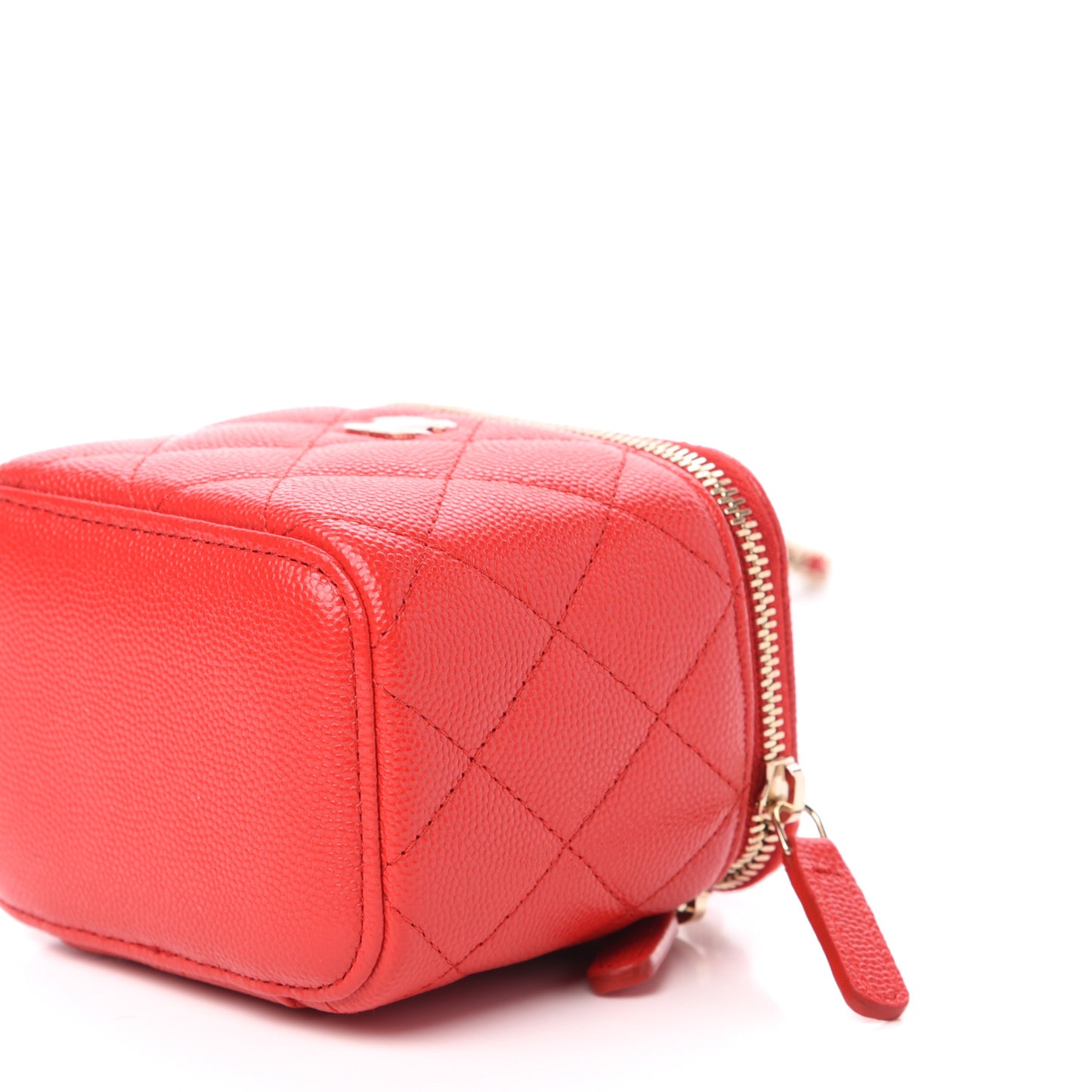 Caviar Quilted Mini Vanity Case With Chain Red
